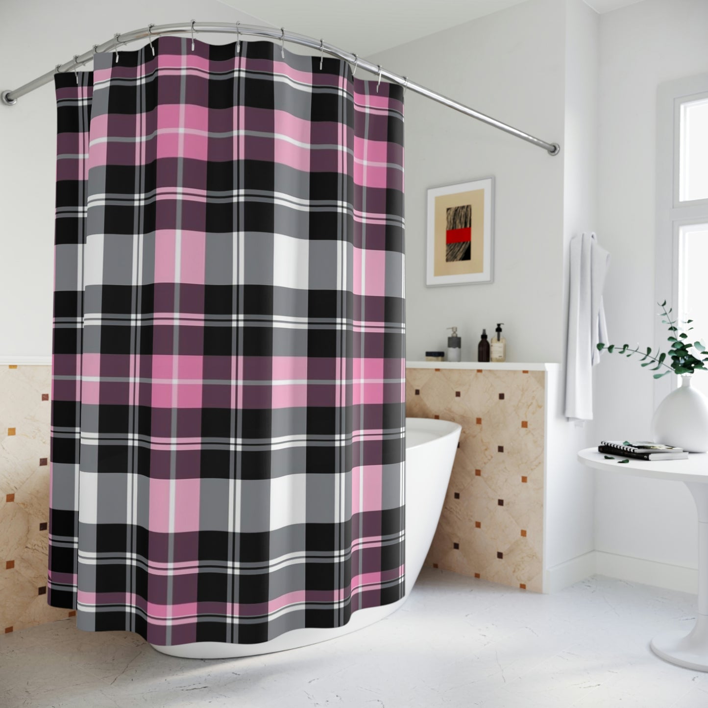 Pink Plaid Shower Curtain